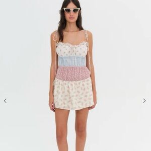 NWT | For Love and Lemons Multi Patchwork Elula Mini Dress‎ Spaghetti Straps Med